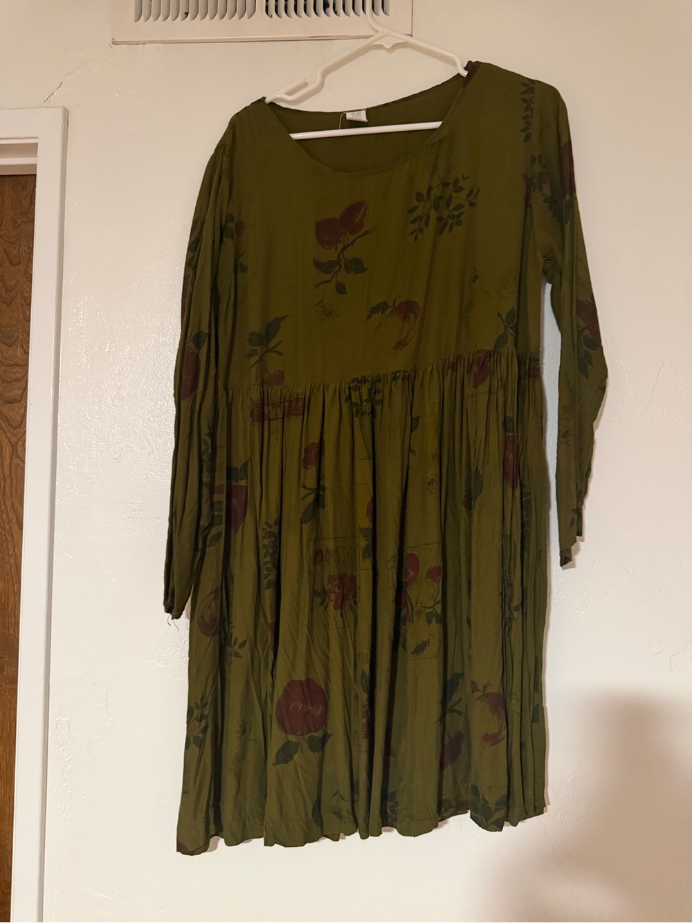 Olive Green Floral Long Sleeve Tunic Dress